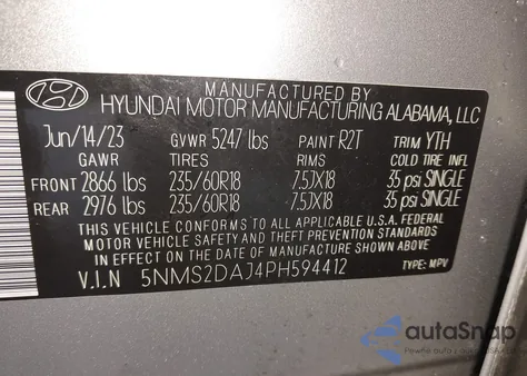 2023 Hyundai Santa Fe Sel from USA, damaged, VIN 5NMS2DAJ4PH594412
